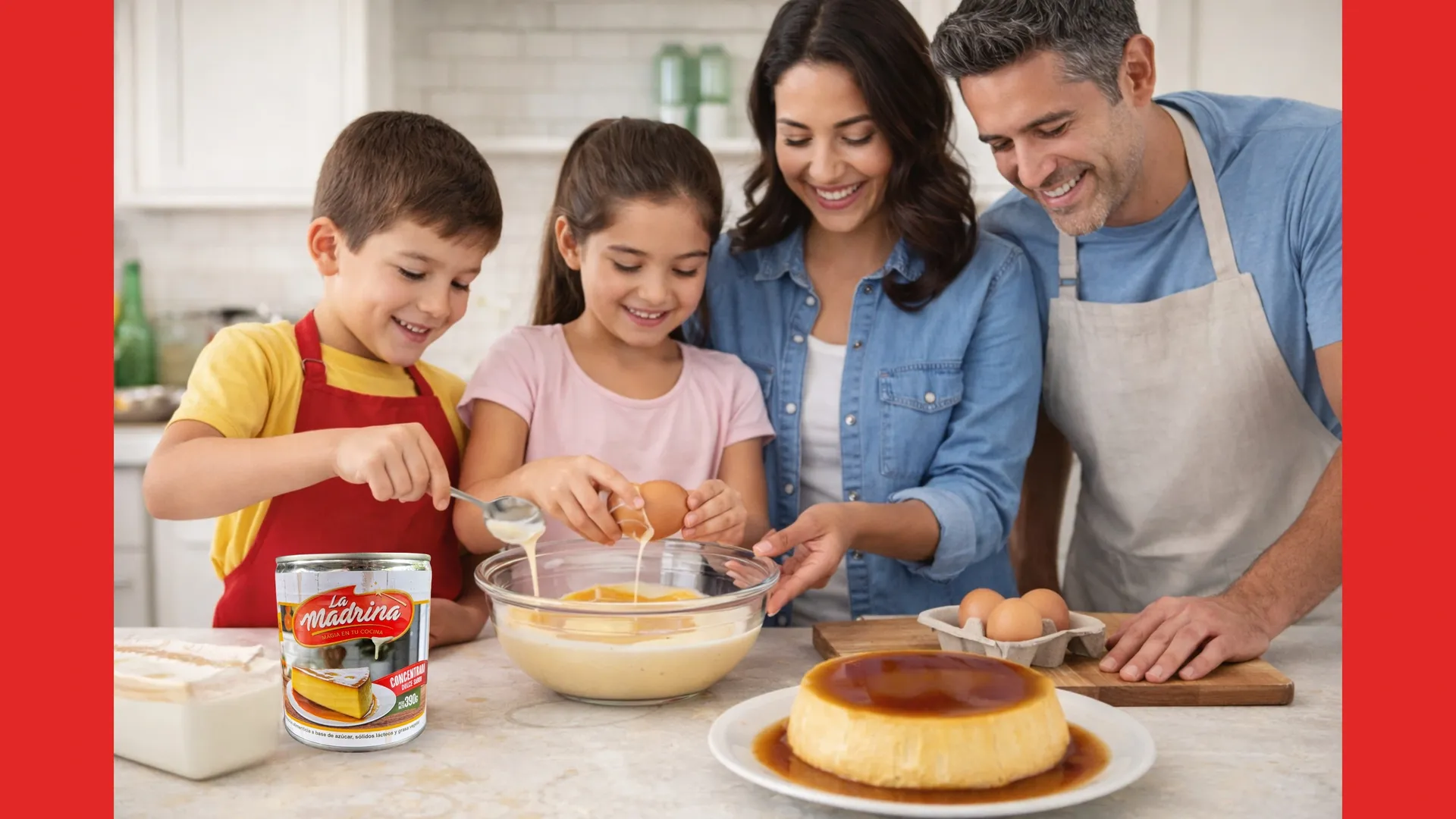 Familia cocinando con productos La Madrina